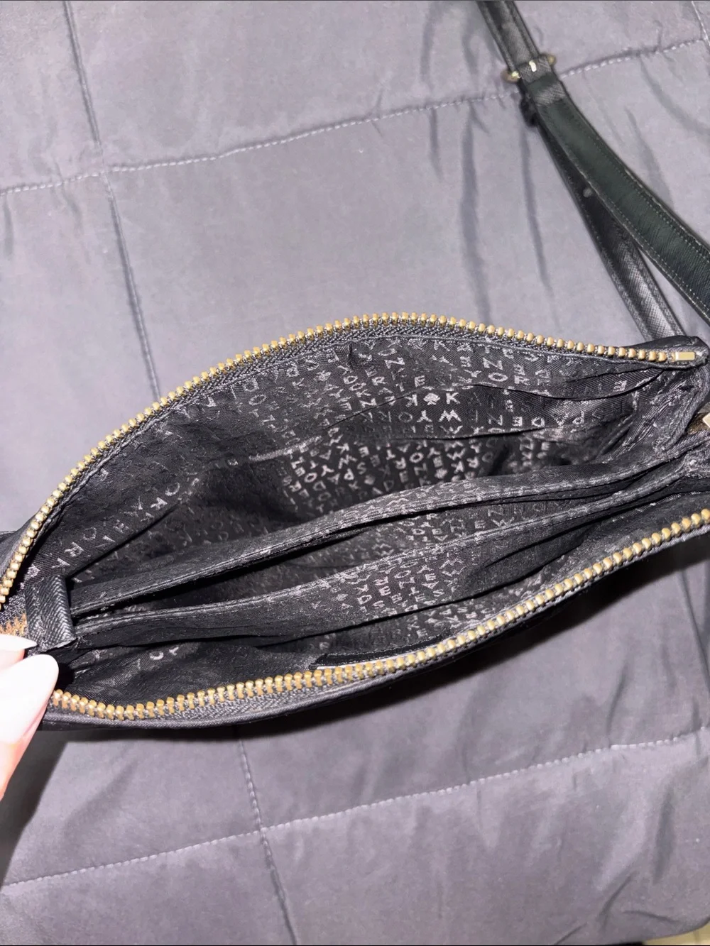 kate spade Black Nylon Crossbody with Gold-Tone Plaque